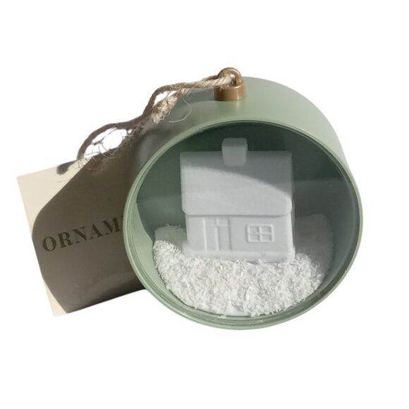 Sage Green Christmas Ornament with House & Snow Design - Picture 8 of 8